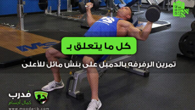 تمرين الرفرفه بالدمبل على بنش مائل للأعلى